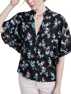 Anthropologie Maeve Aveiro Flutter-Sleeved Buttondown Floral
